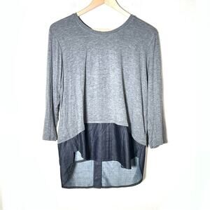 Vecceli gray with faux denim undershirt long sleeve blouse top size medium? b97